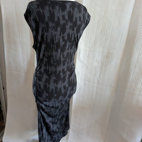 Banana Republic Ruched Midi Dress Black Gray Abstract Print Stretch Size Small - Picture 4 of 9